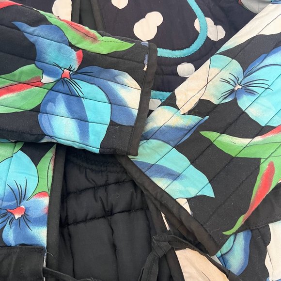 Quilted Floral Open Cotton Jacket - L - Polka Dots, Buttons, Drawstring Waist - Picture 7 of 8